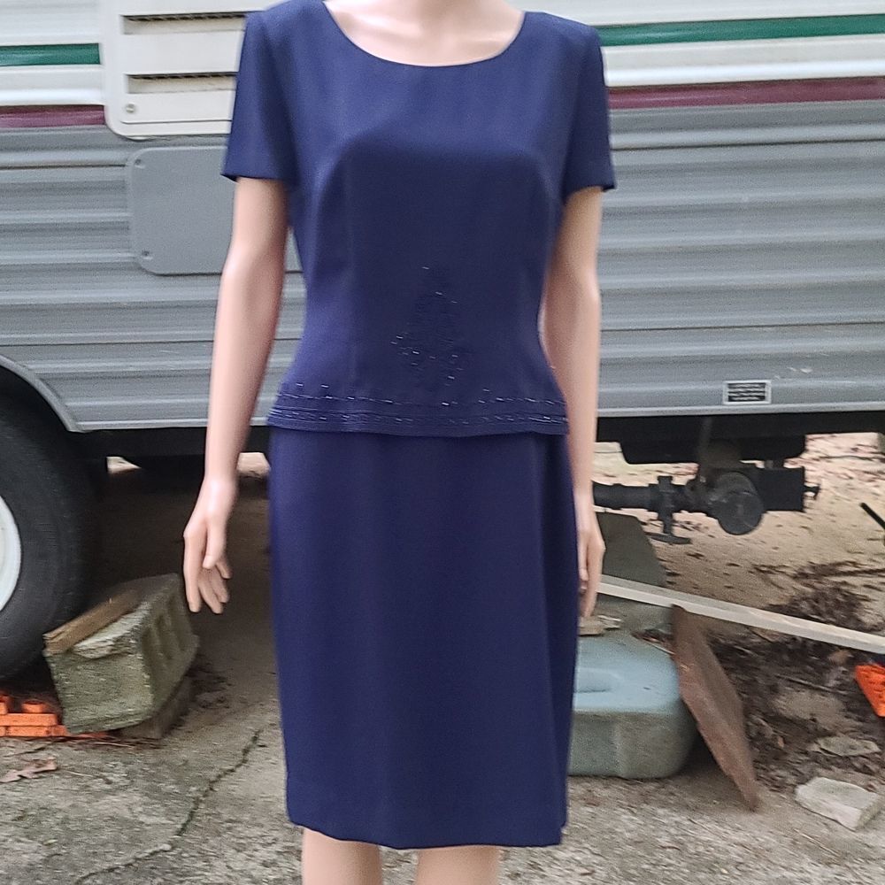 Donna Morgan Navy Blue mock skirt set dress